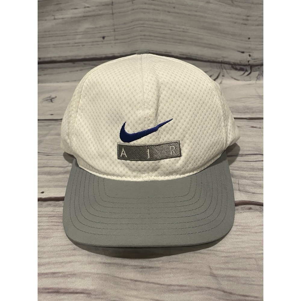 Vintage 90's Nike Air Mesh Hat Cap White Snapback Running Y2K Blue Swoosh